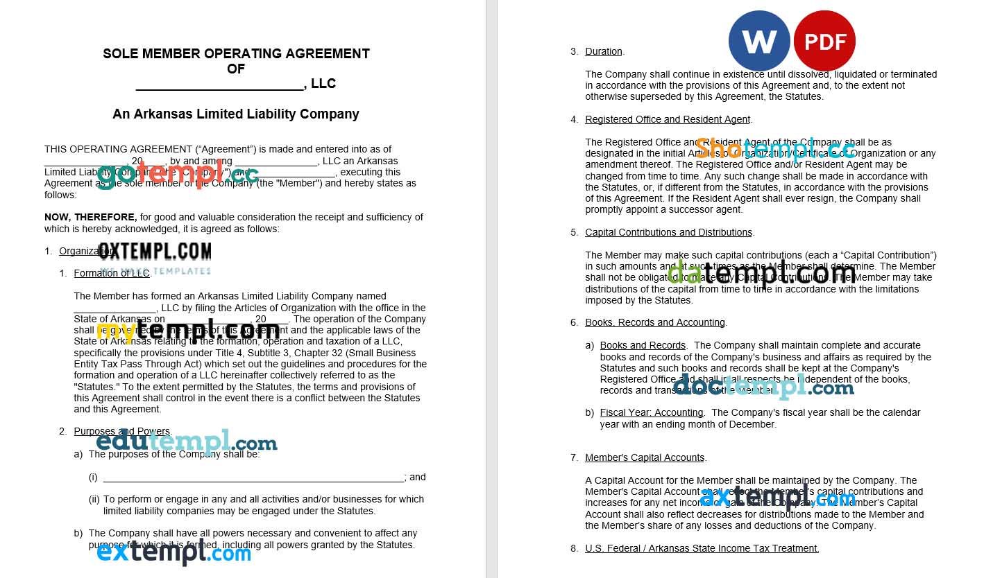 Arkansas Single-Member LLC Operating Agreement Word example