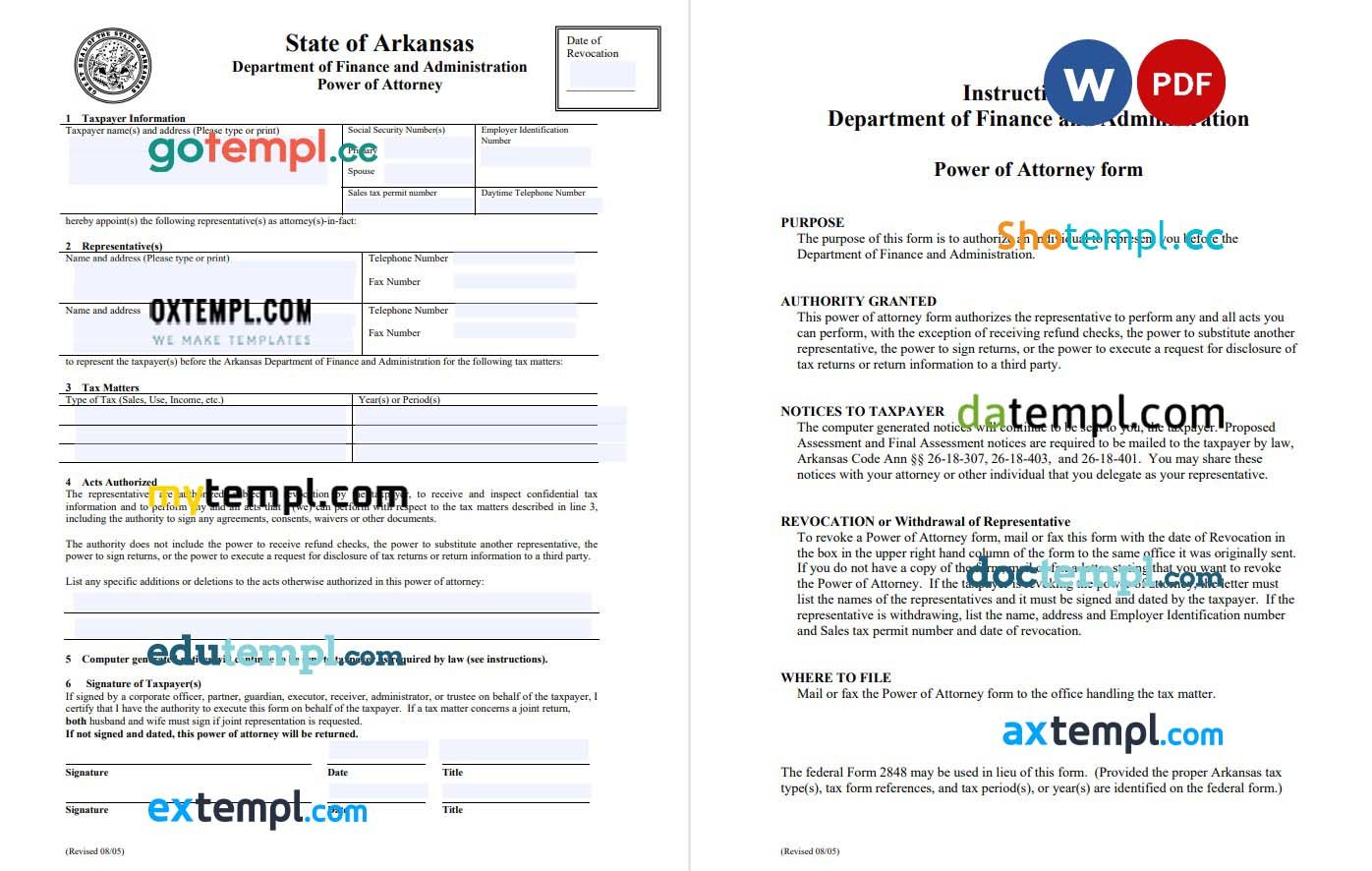 Arkansas Tax Power of Attorney example, fully editabl