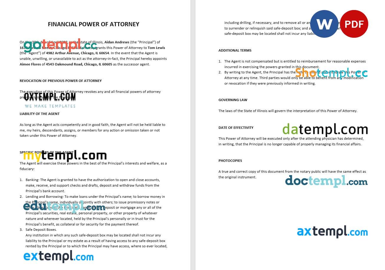 Basic Financial Power of Attorney example, fully editable