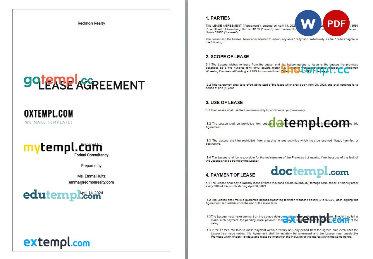 Blank Lease Agreement example, fully editable