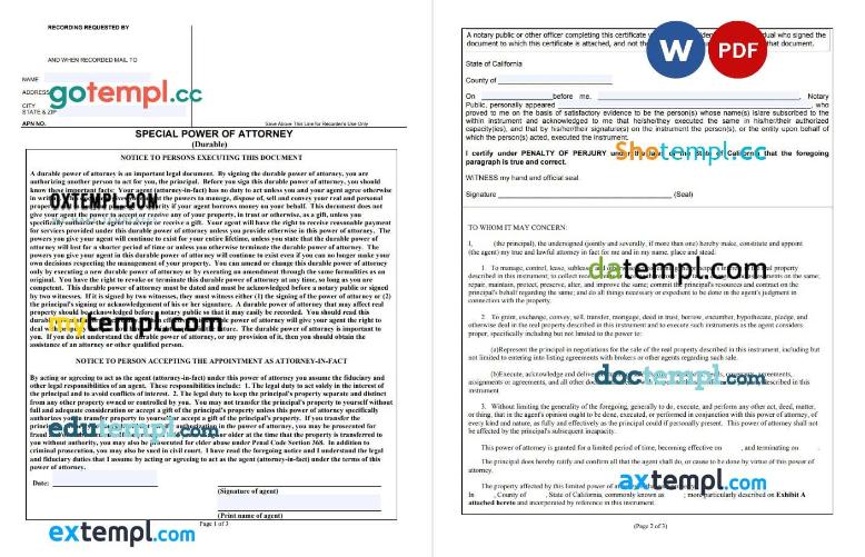 California Limited Power of Attorney example, fully editable