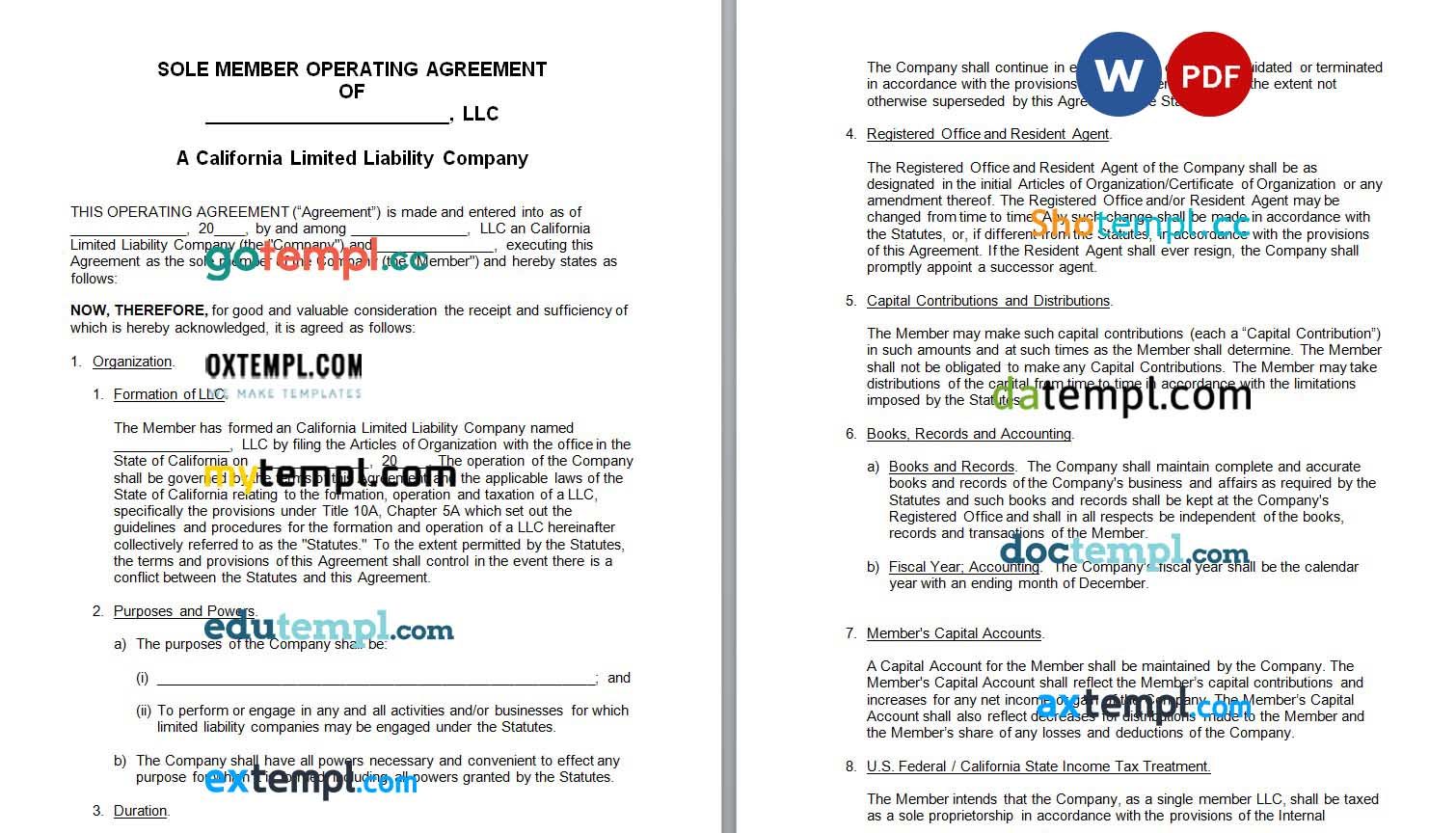 California Single-Member LLC Operating Agreement example, fully editable