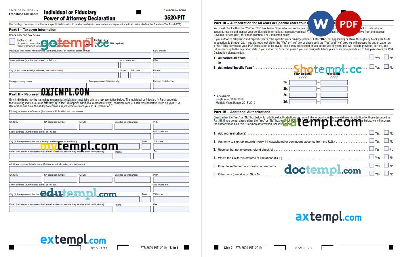 California Tax Power of Attorney Form example, fully editable