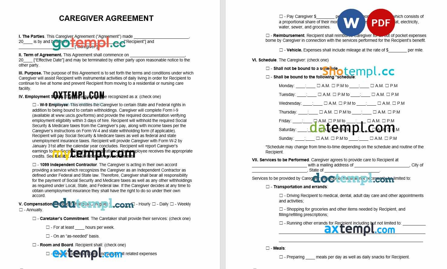 Caregiver Independent Contractor Agreement Word example