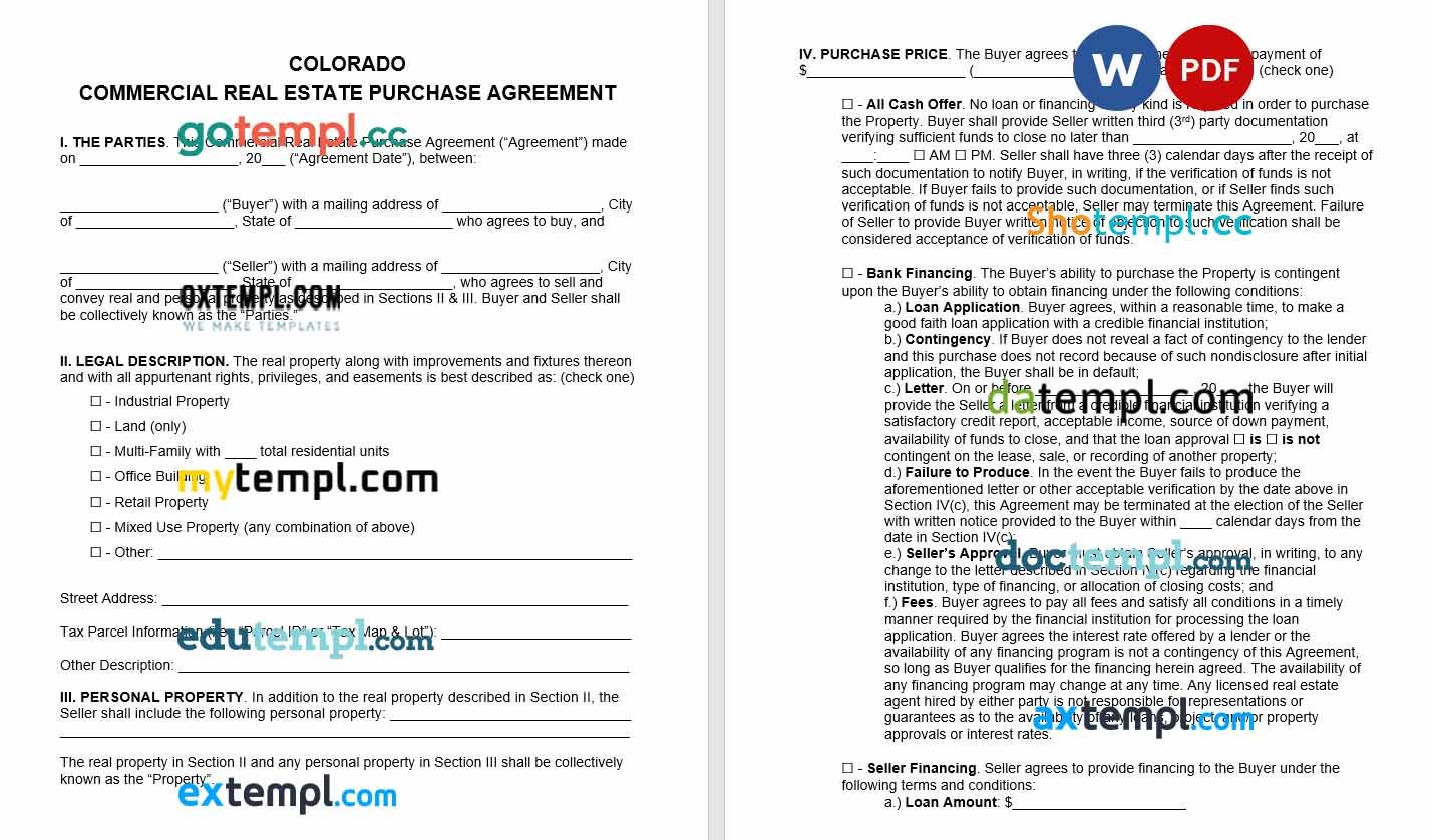 Colorado Commercial Real Estate Purchase Agreement Word example