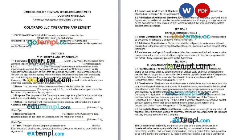 Colorado Multi-Member LLC Operating Agreement Word example, fully editable