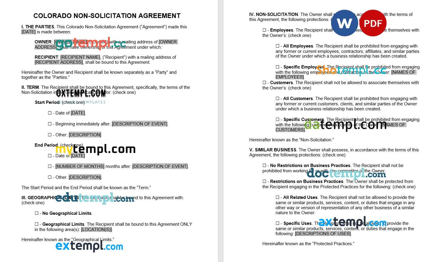 Colorado Non Solicitation Agreement Word example