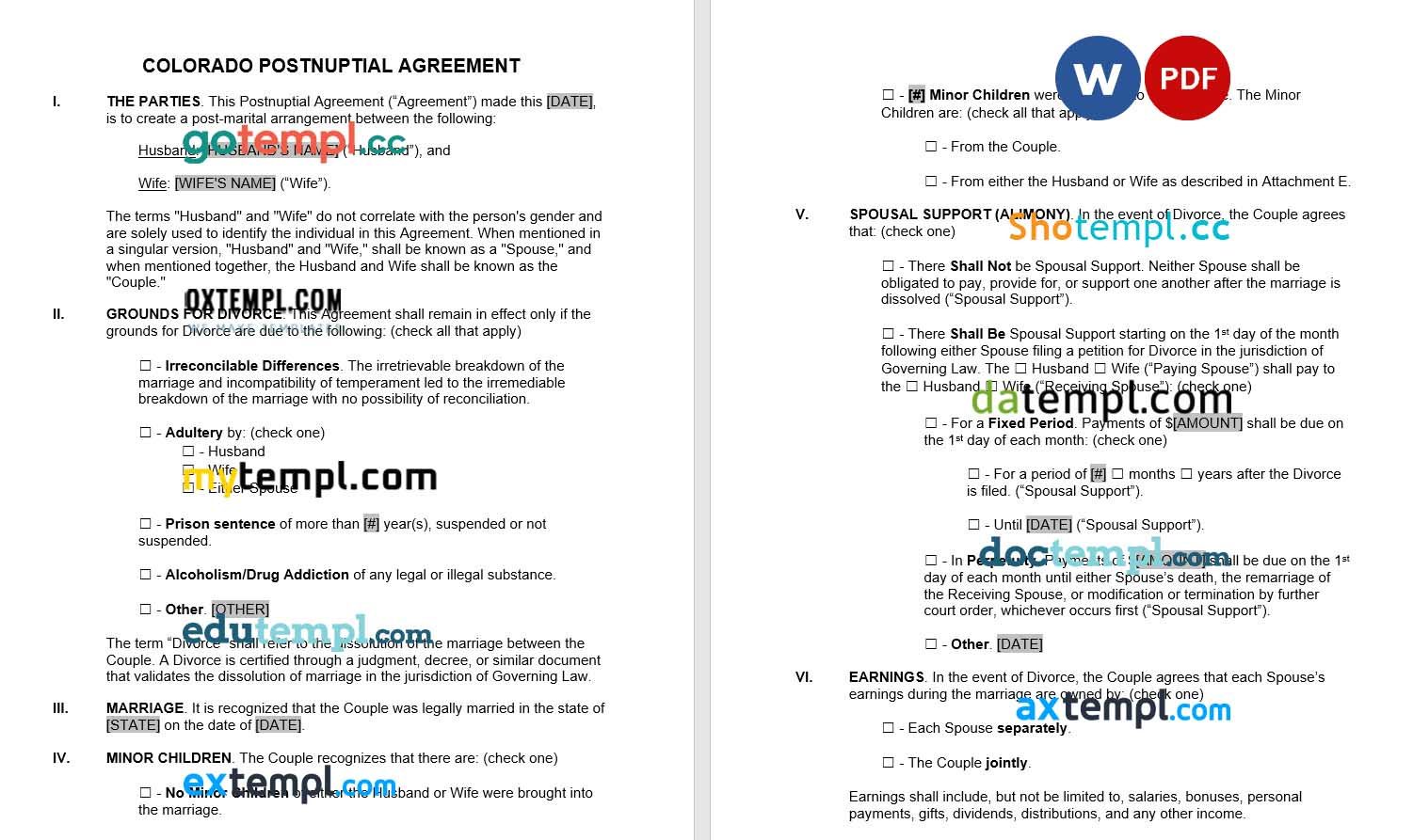 Colorado Postnuptial Agreement word example, fully editable