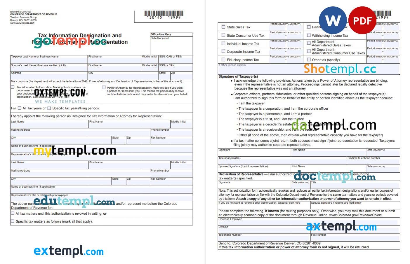 Colorado Tax Power of Attorney Form example, fully editable