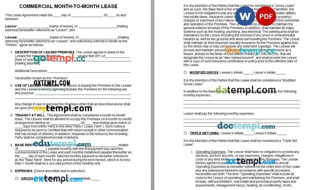 Commercial Month to Month Lease Agreement Word example