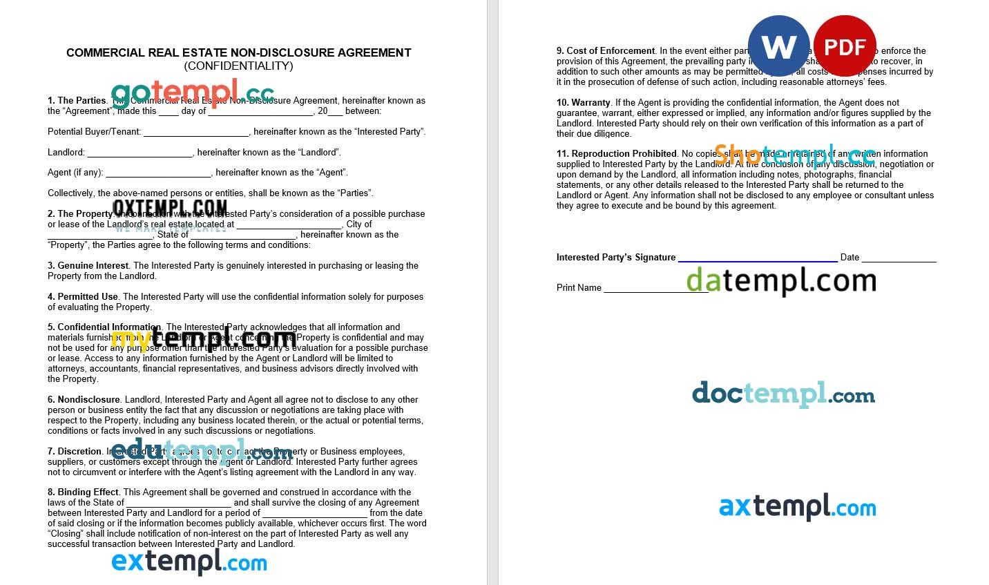 Commercial Real Estate Non-Disclosure Agreement NDA Word example