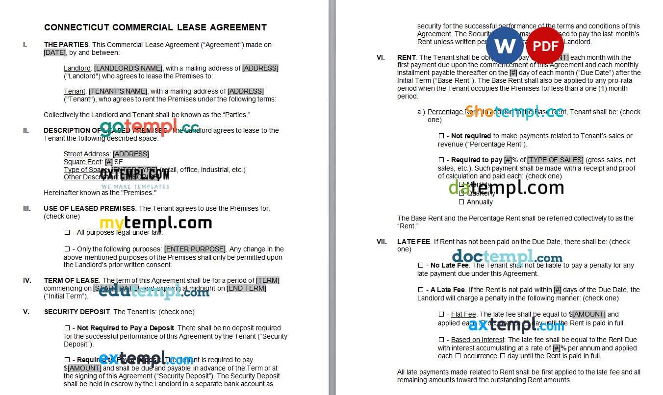 Connecticut Commercial Lease Agreement Word example, fully editable