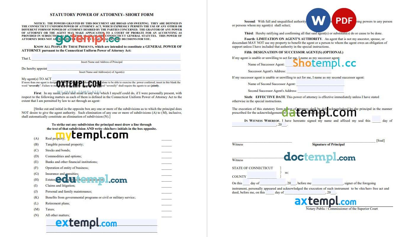 Connecticut Durable Financial Power of Attorney Form example, fully editable