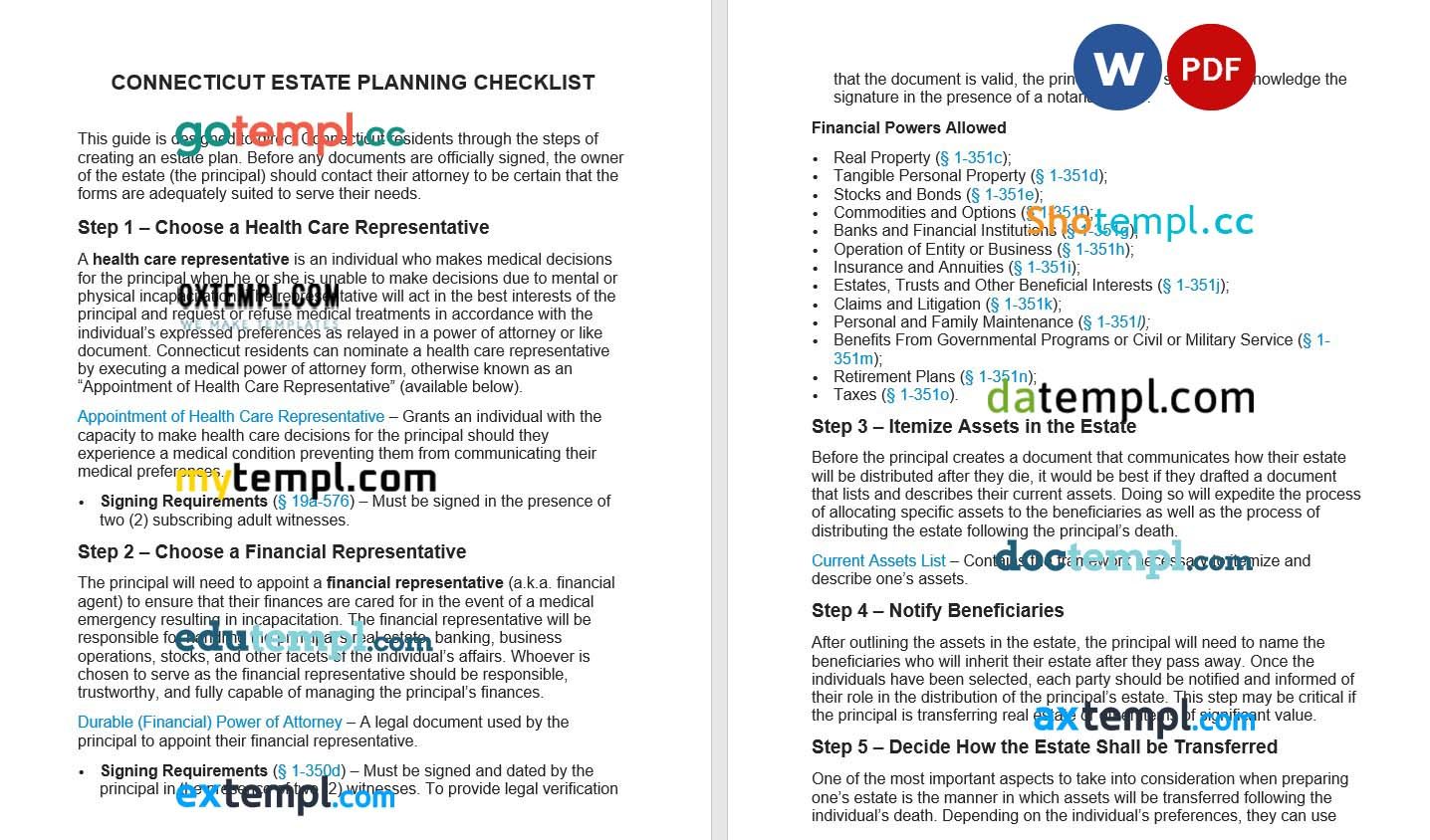 Connecticut Estate Planning Checklist example, fully editable