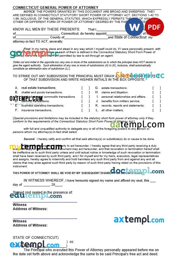 Connecticut General Power of Attorney example, fully editable