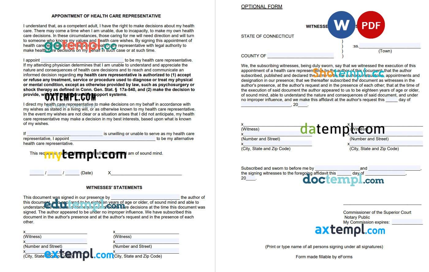 Connecticut Medical Power of Attorney Form Appointment of Health Care Representative example, fully editable