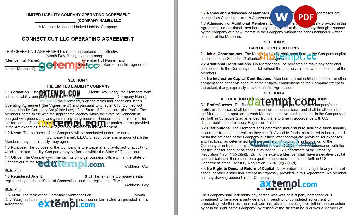 Connecticut Multi-Member LLC Operating Agreement Word example