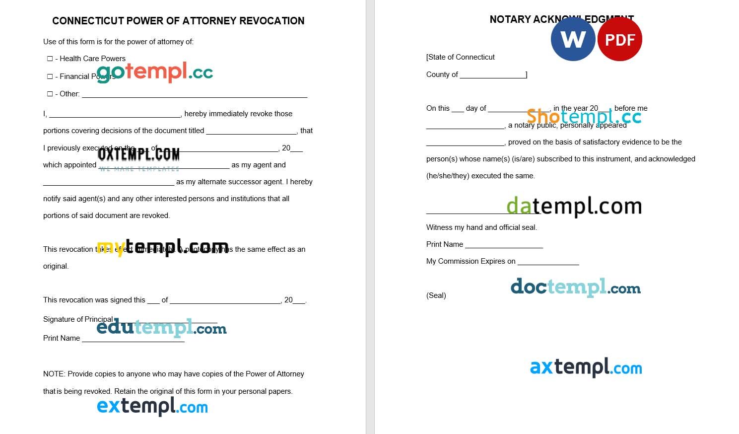 Connecticut Power of Attorney Revocation Form example, fully editable