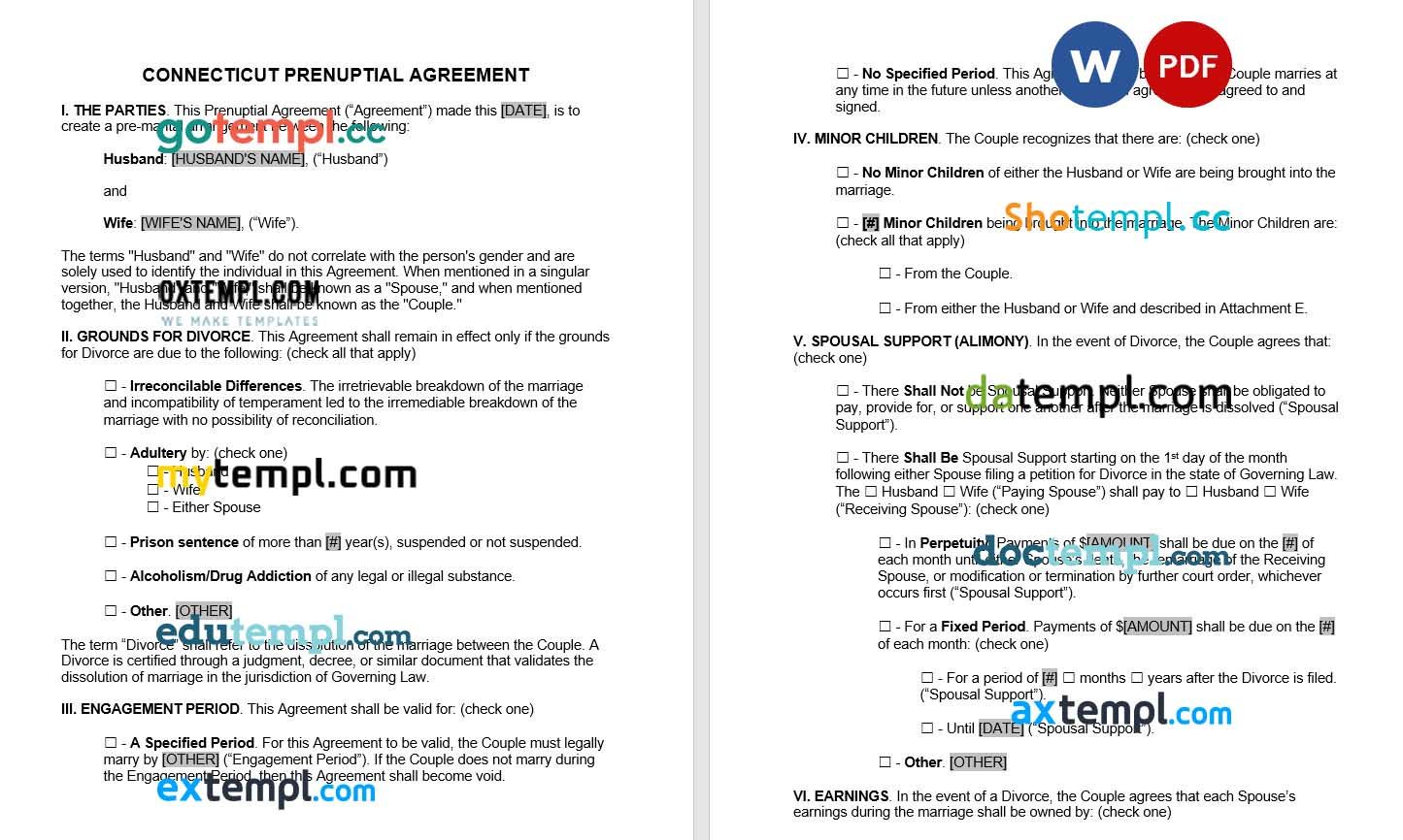 Connecticut Prenuptial Agreement Word example, fully editable