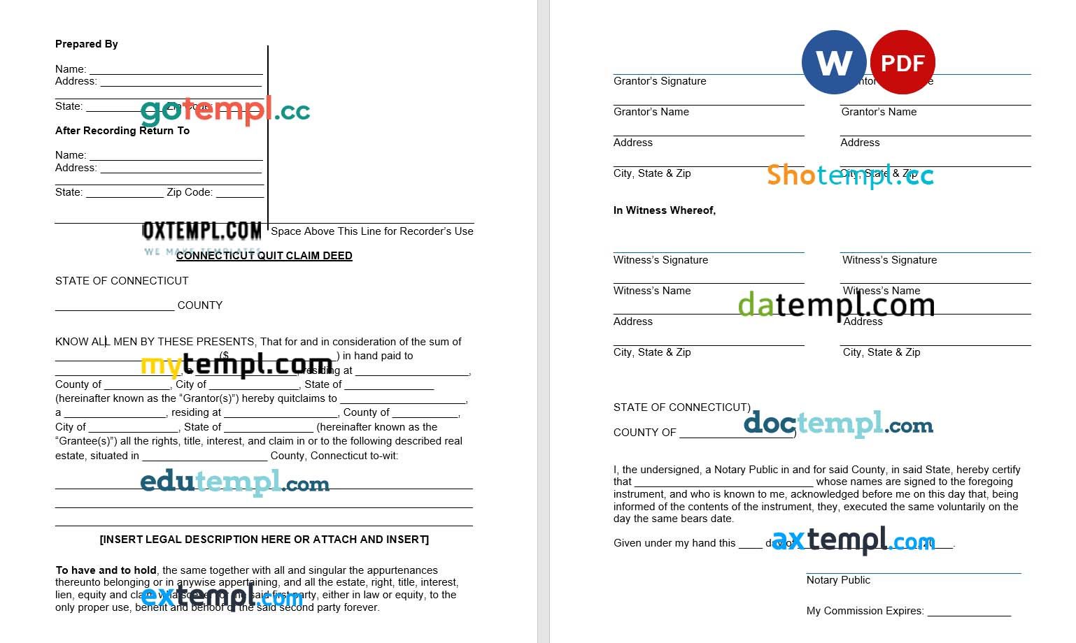 Connecticut Quit Claim Deed Form example, fully editable