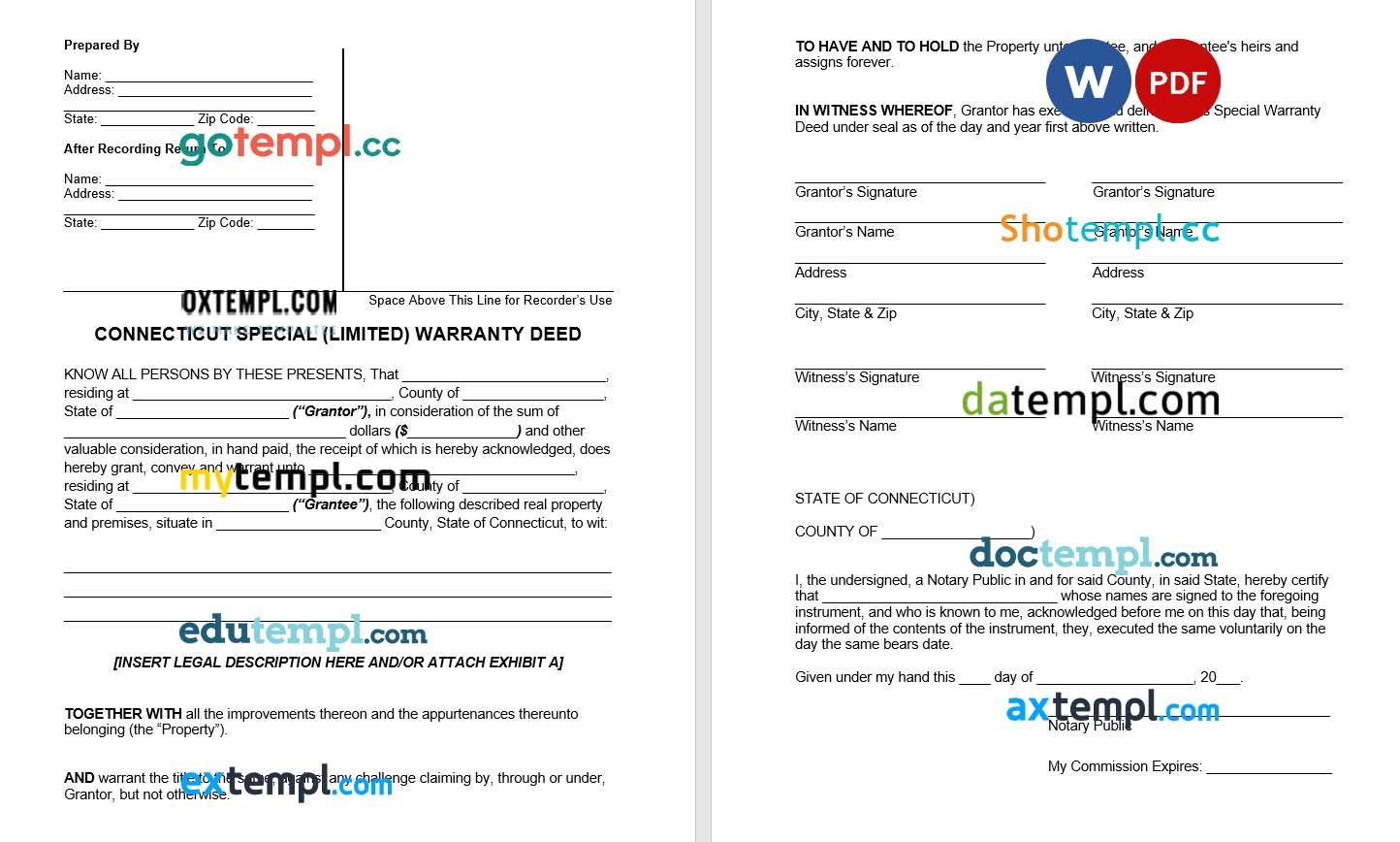 Connecticut Special Warranty Deed Form example, fully editable