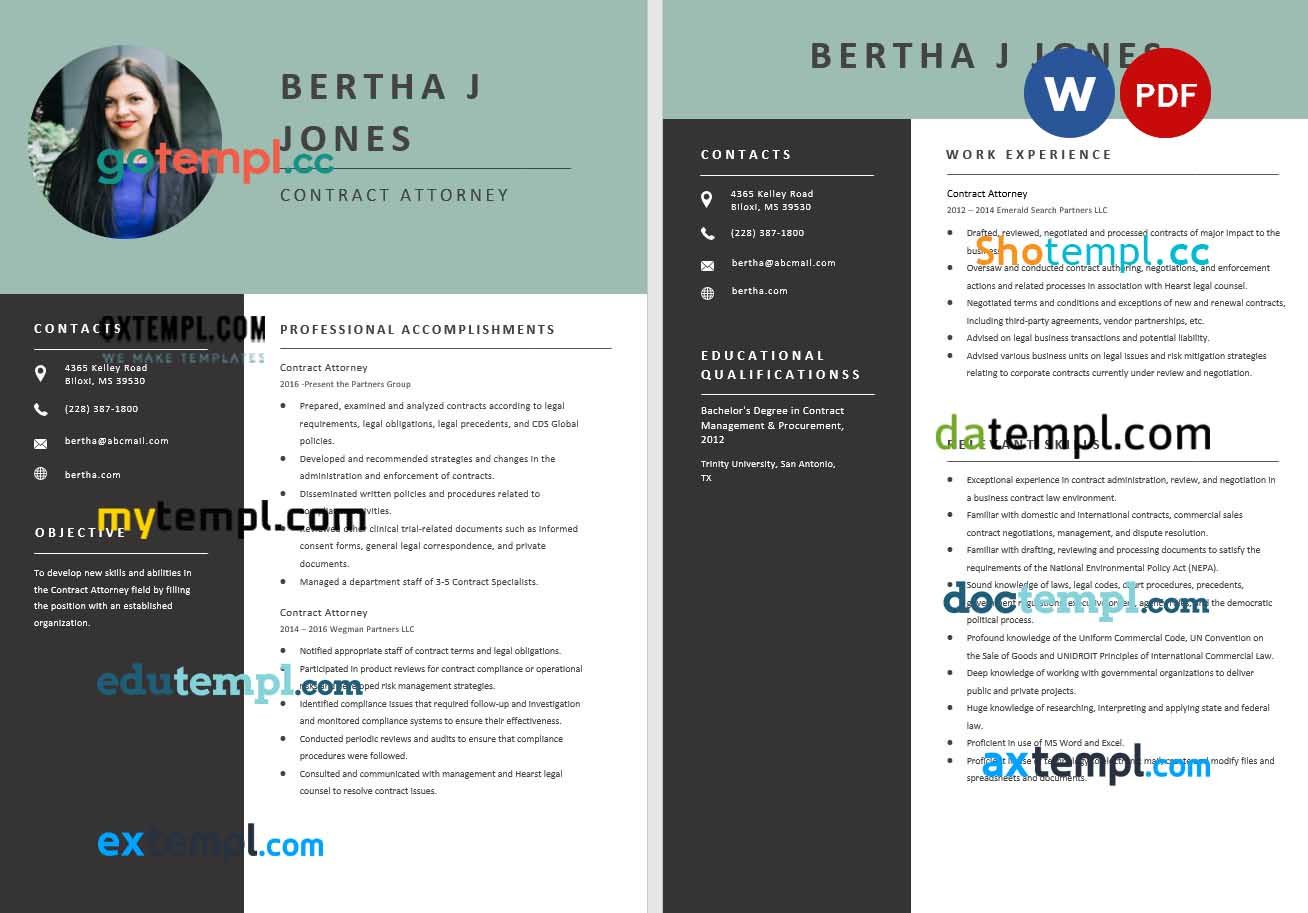Contract Attorney Resume example, fully editable