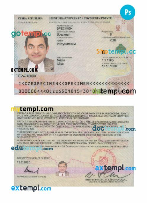 Czech ID card PSD template, 2020 - present