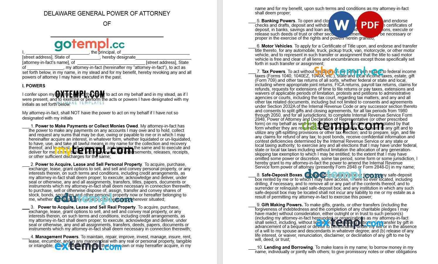 Delaware General Power of Attorney example, fully editable