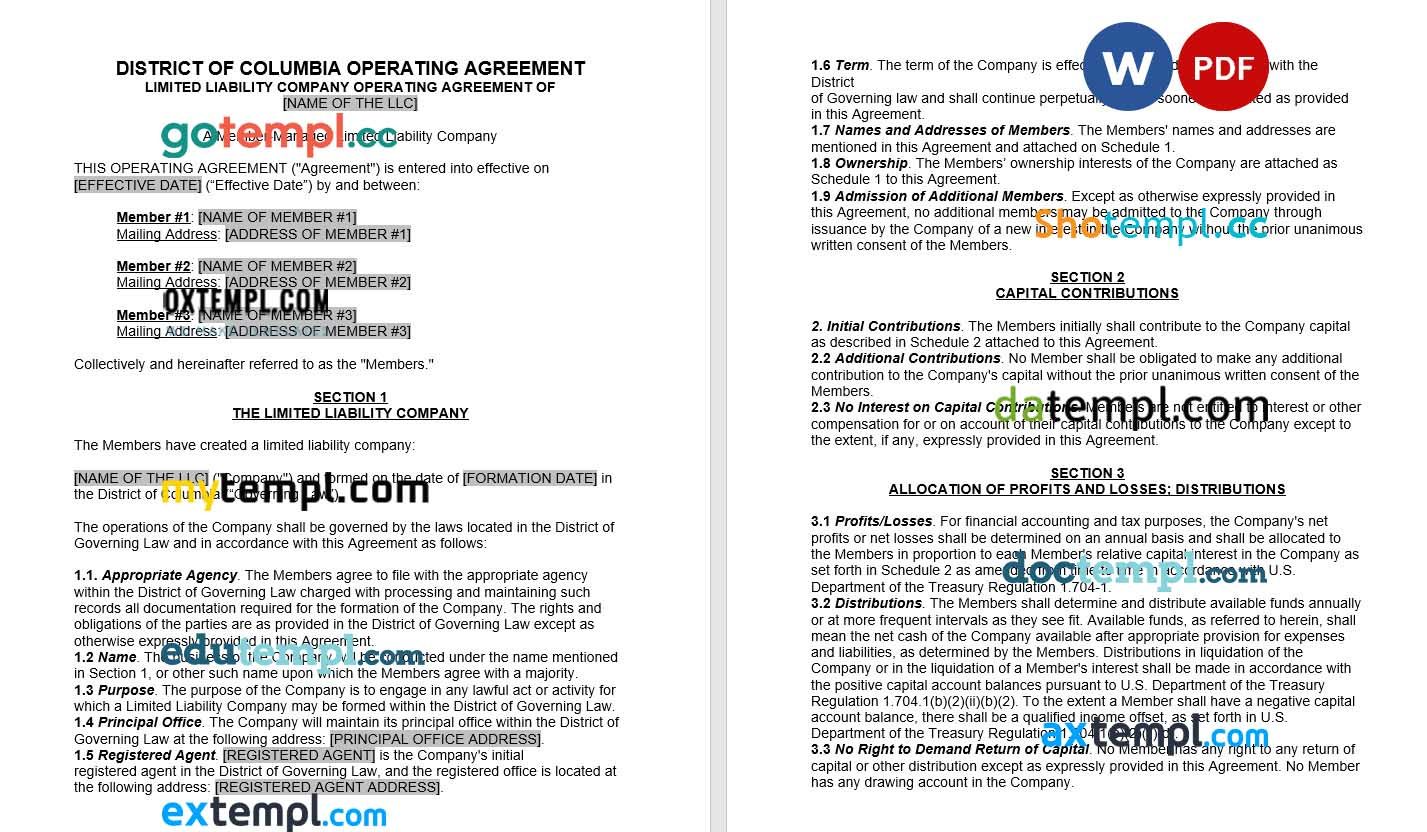 District of Columbia Multi Member LLC Operating Agreement word example