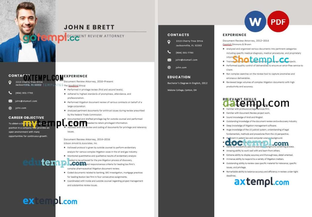Document Review Attorney Resume example, fully editable
