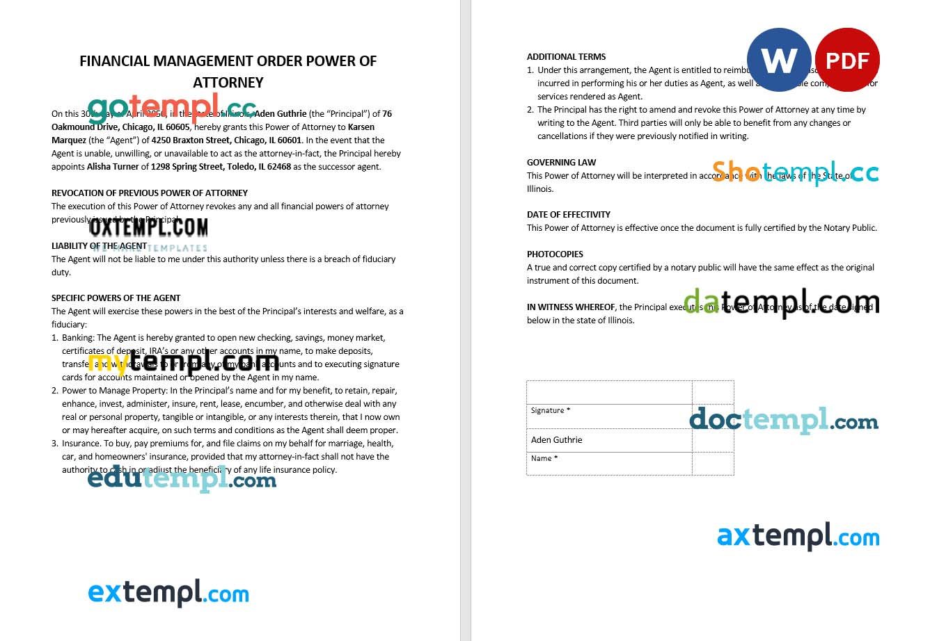 Financial Management Order Power of Attorney example, fully editable