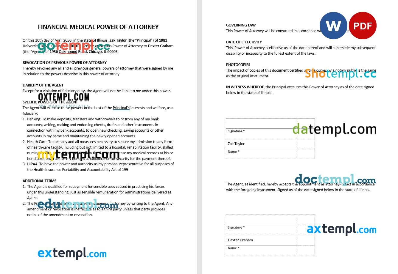 Financial Medical Power of Attorney example, fully editable