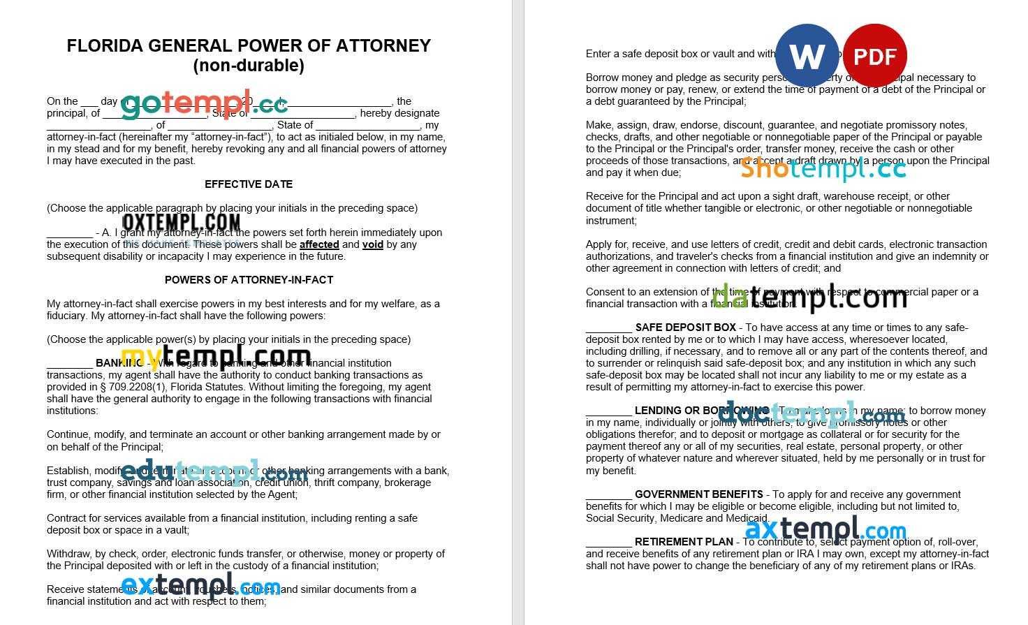 Florida General Power of Attorney example, fully editable