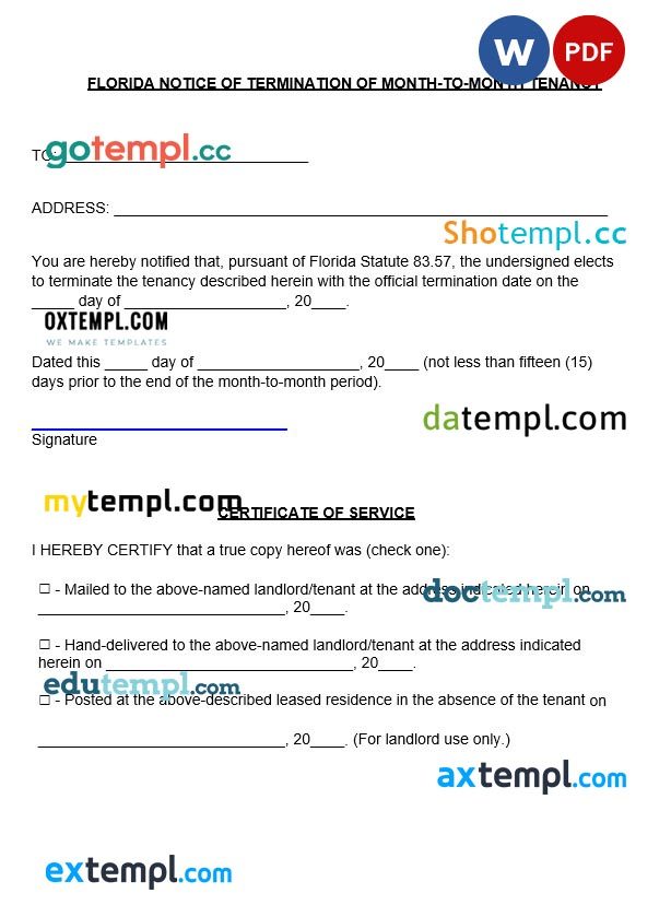 Florida Lease Termination Letter Form word example