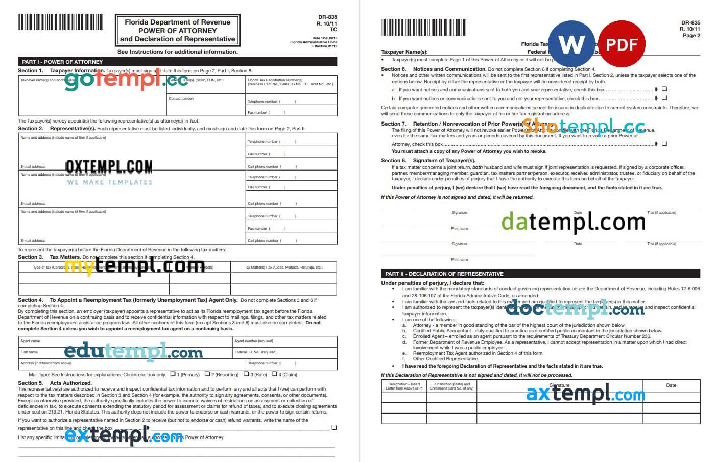 Florida Tax Power of Attorney Form example, fully editable