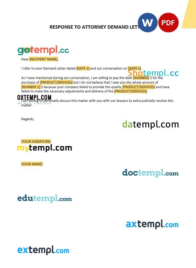 Free Response to Attorney Demand Letter example, fully editable