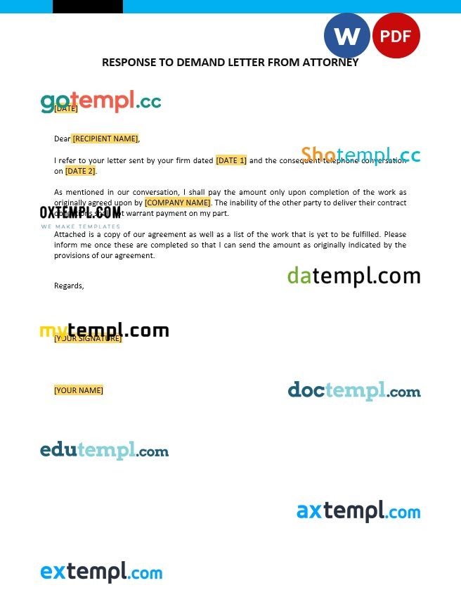 Free Response to Demand Letter From Attorney example, fully editable