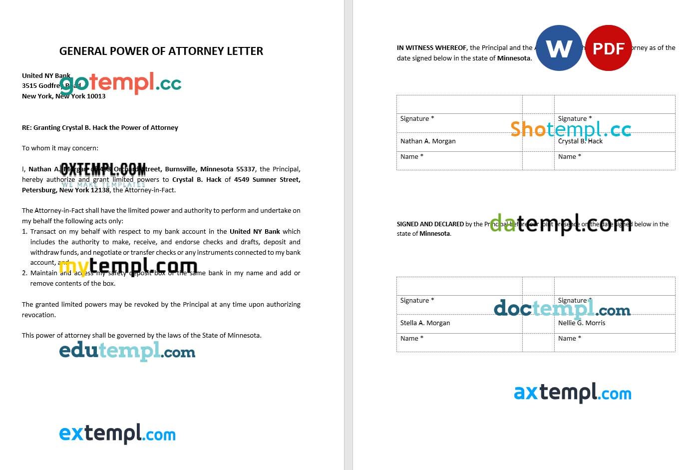 General Power of Attorney Letter example, fully editable