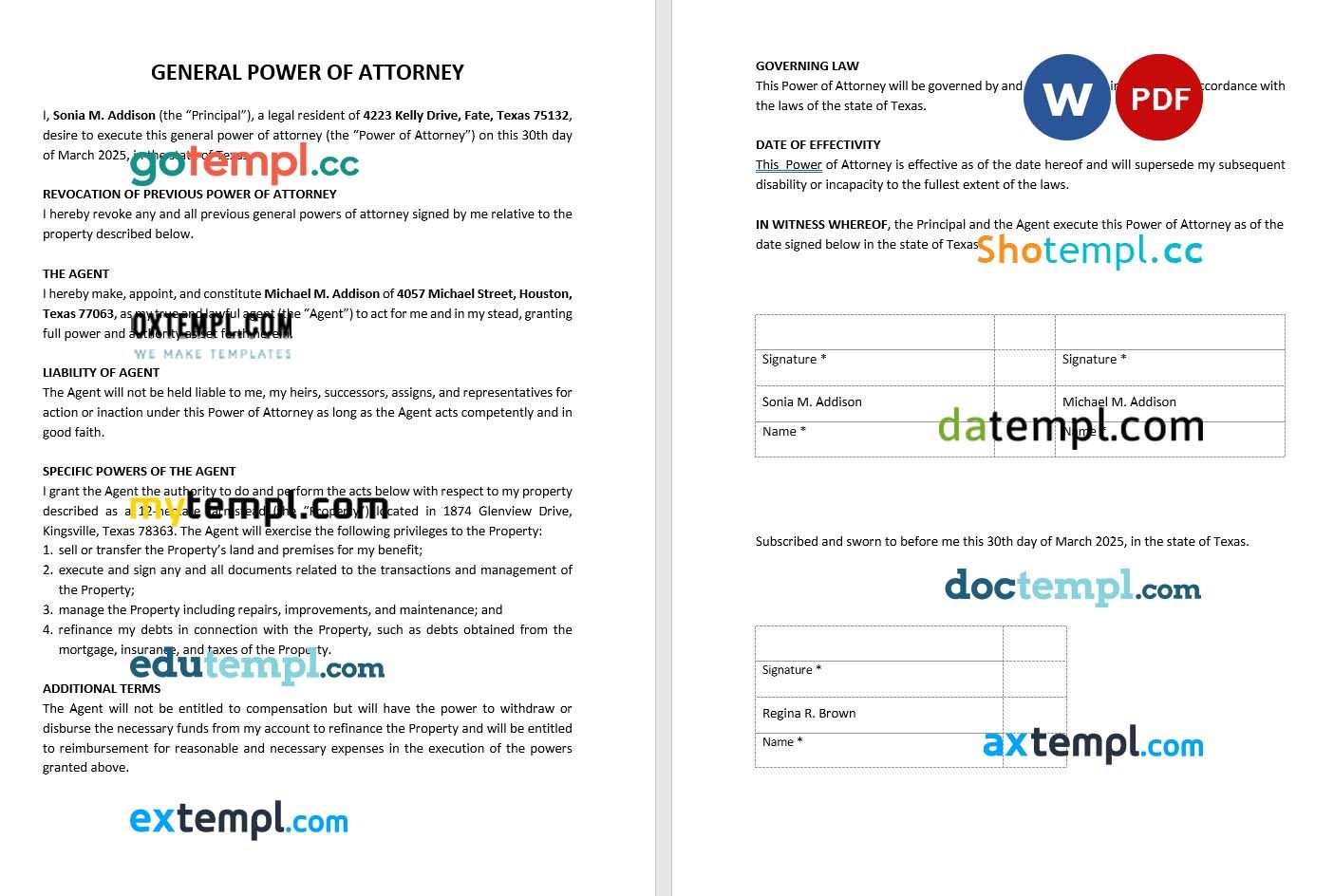 General Power of Attorney Property example, fully editable