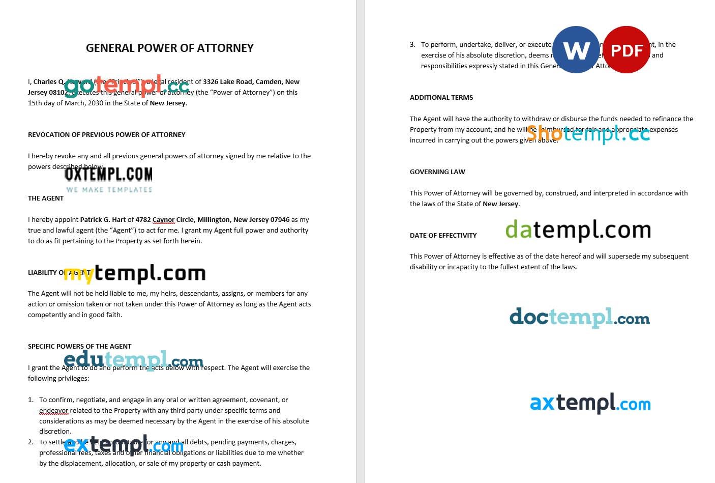 General Power of Attorney example, fully editable