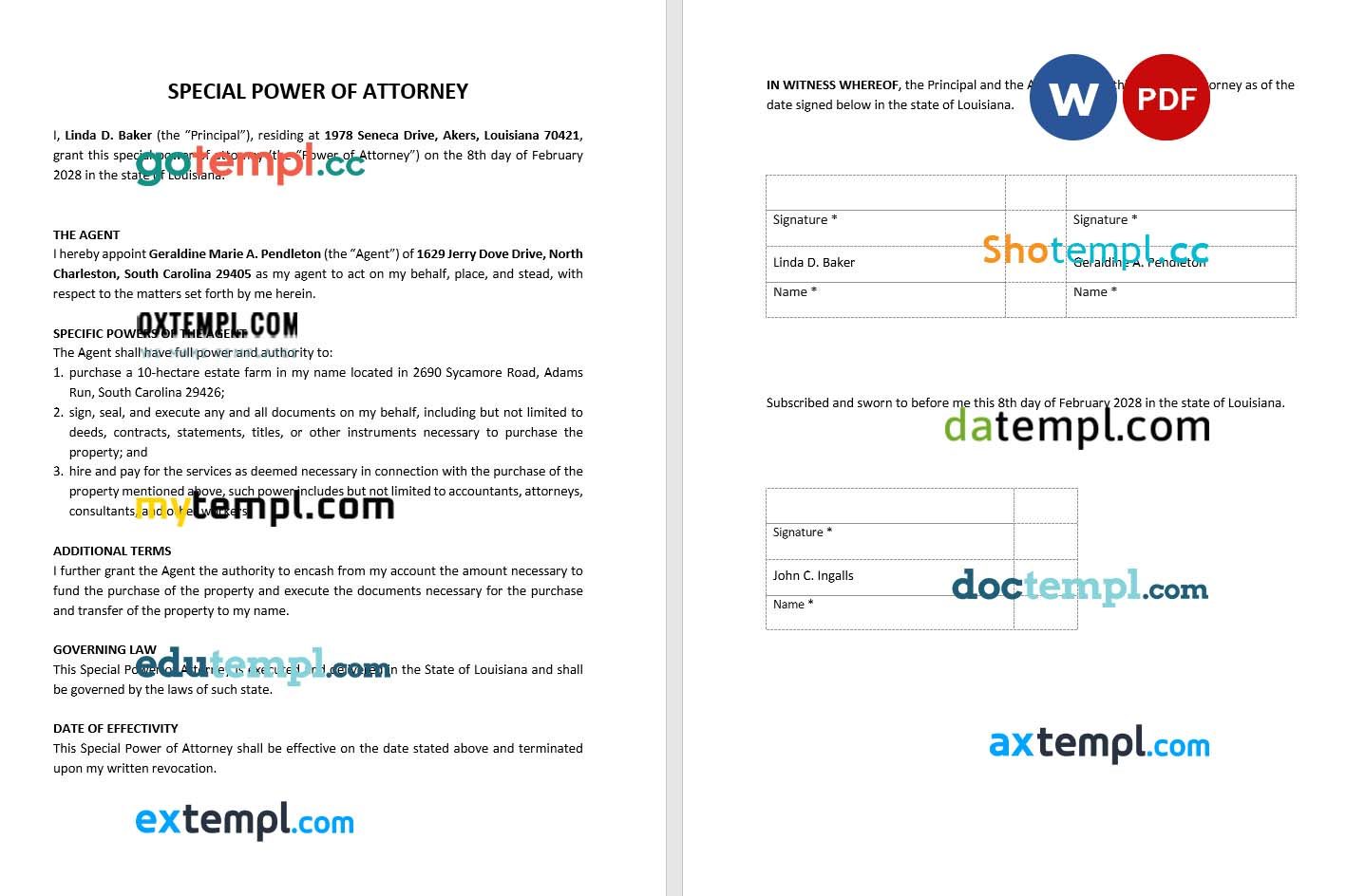 General Special Power of Attorney example, fully editable