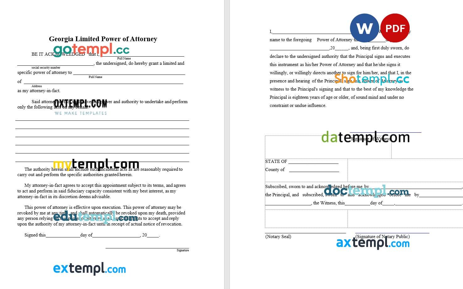 Georgian Limited Power of Attorney Form example, fully editable