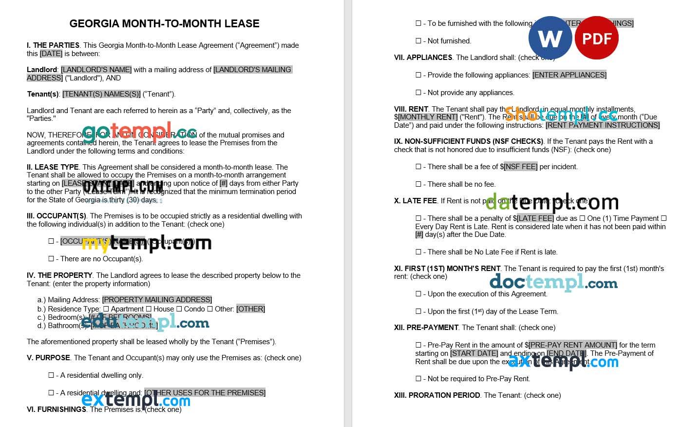 Georgian Month to Month Rental Agreement Word example, fully editable