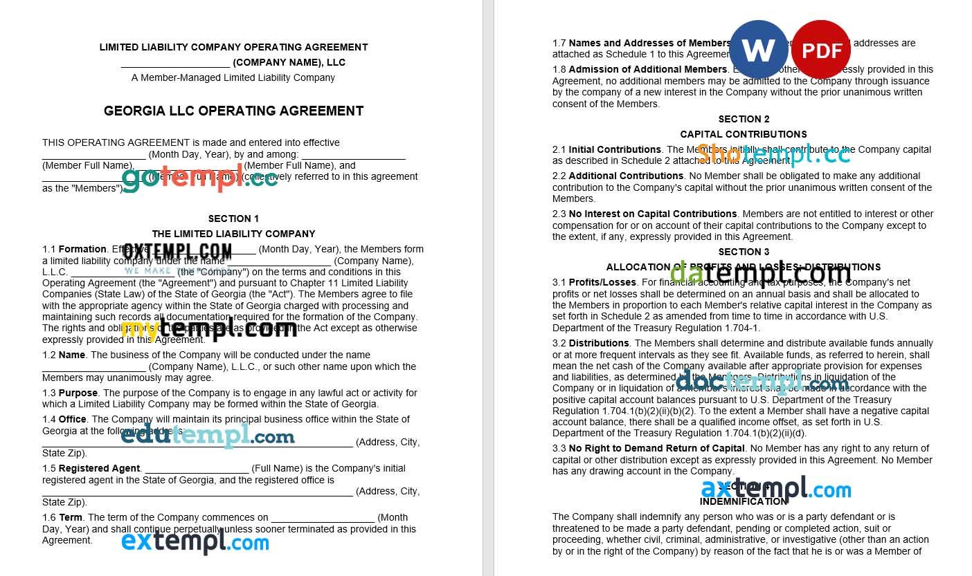 Georgian Multi-Member LLC Operating Agreement Word example, completely editable