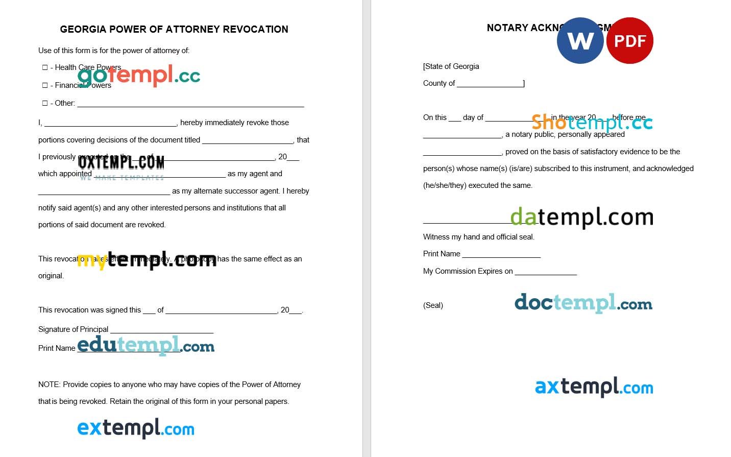 Georgian Power of Attorney Revocation Form example, fully editable