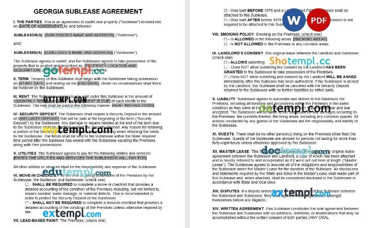 Georgian Sublease Agreement Word example, completely editable