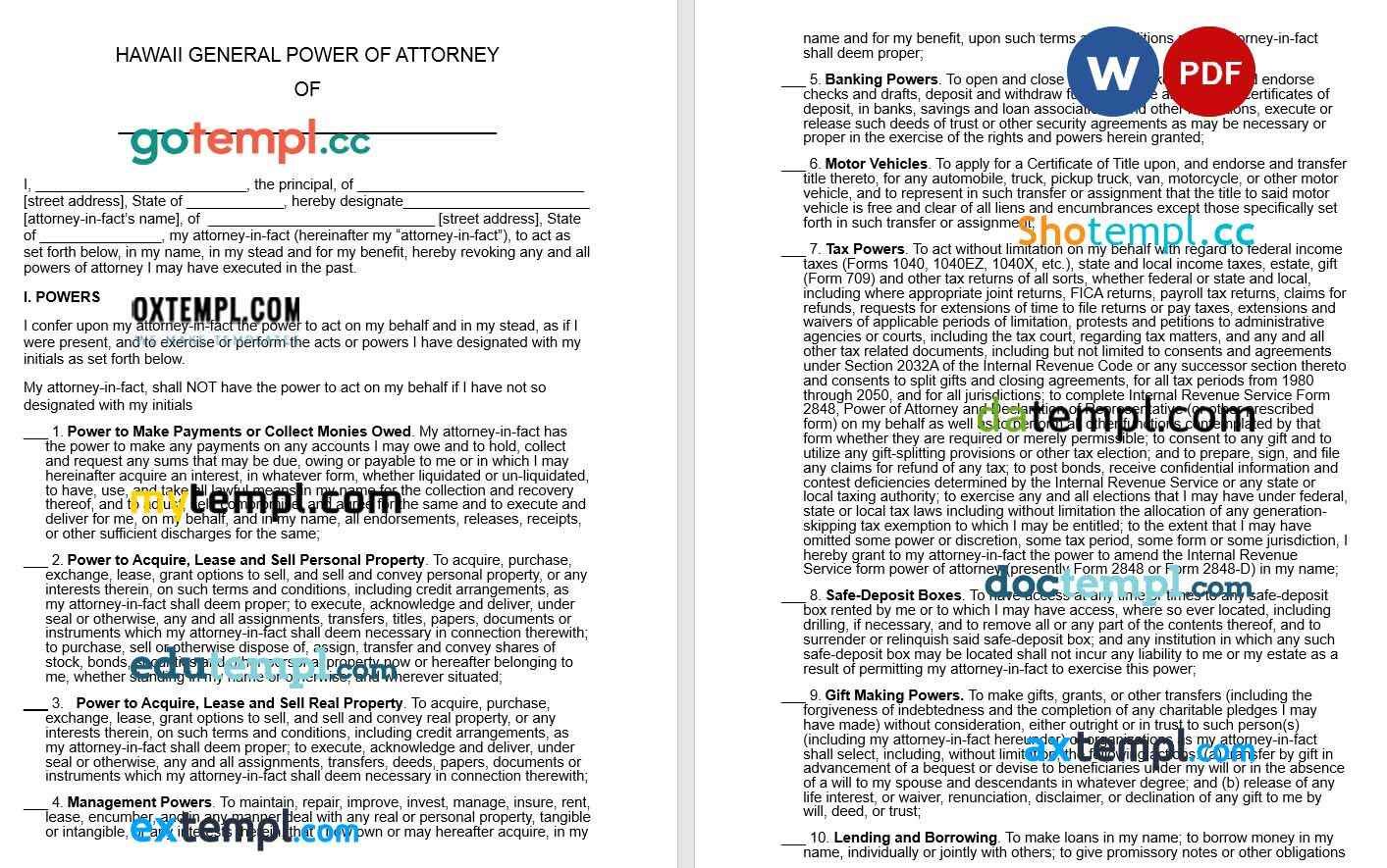 Hawaii General Power of Attorney example, fully editable