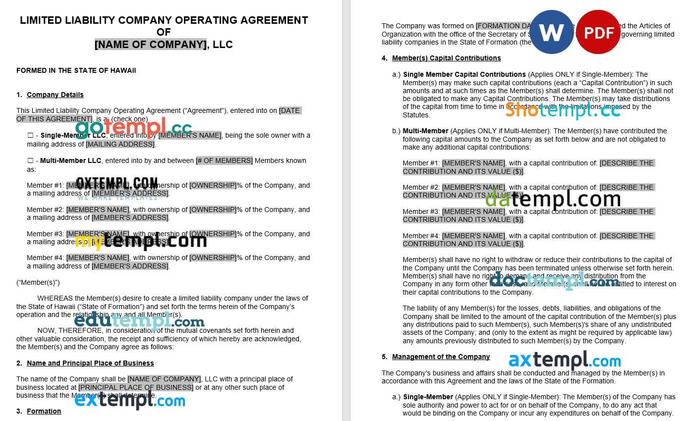 Hawaii LLC Operating Agreement Word example, fully editable