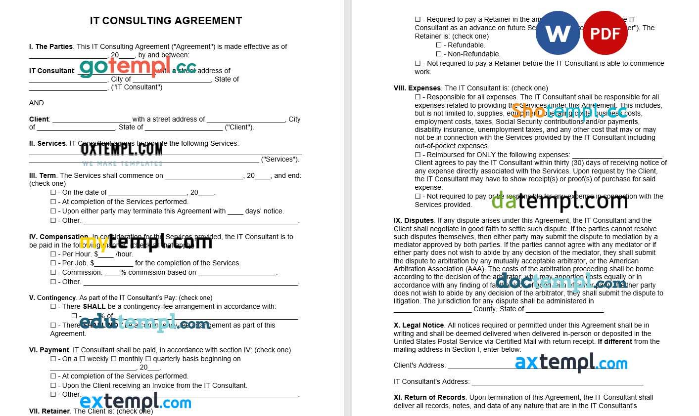 IT Consultant Agreement Word example, fully editable