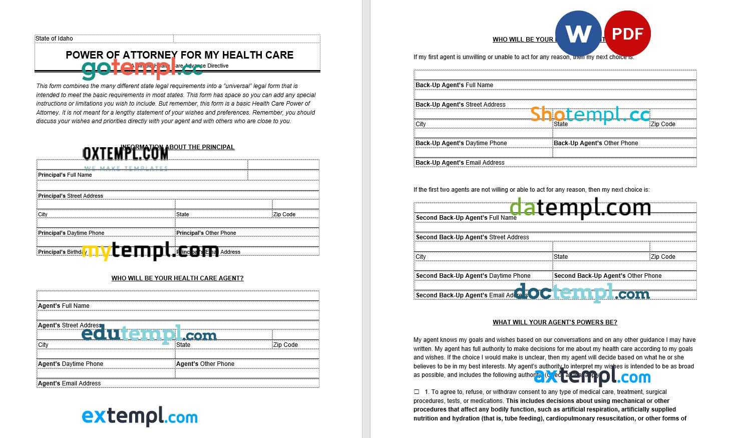 Idaho Medical Power of Attorney example, fully editable